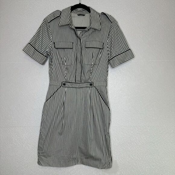 Club Monaco Casual Striped Short Sleeve Midi Dress 4 - Picture 1 of 4